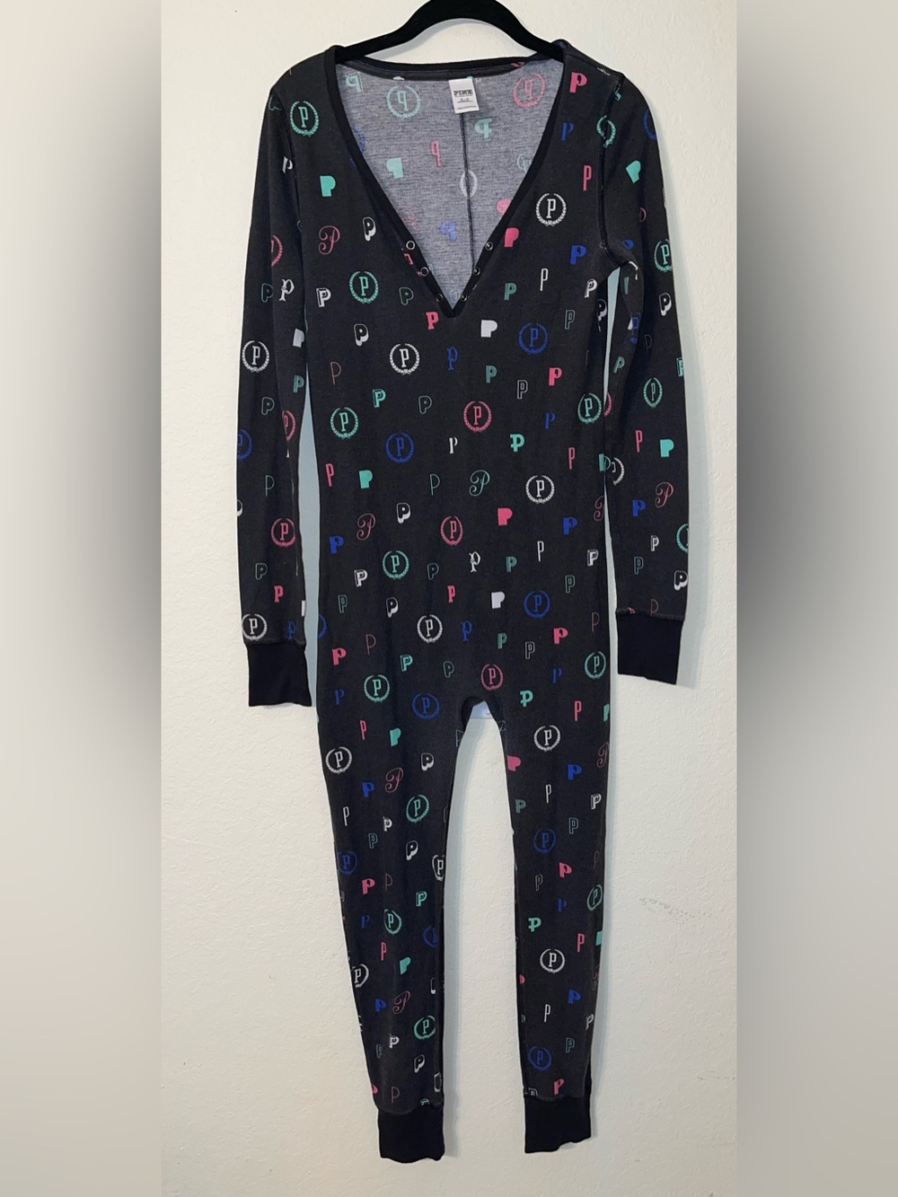 2013 Victoria Secret Pink Black Thermal Pajama One Piece